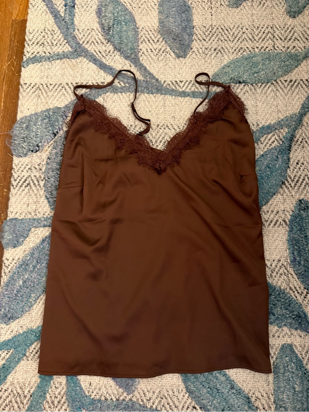 Fashion Nova Brown Satin Lace-Trim Chemise